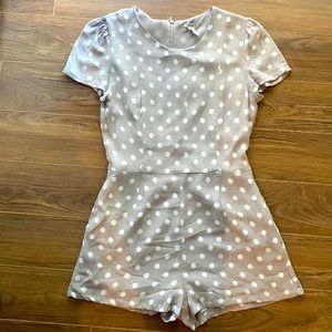 Grey and white polka dotted romper